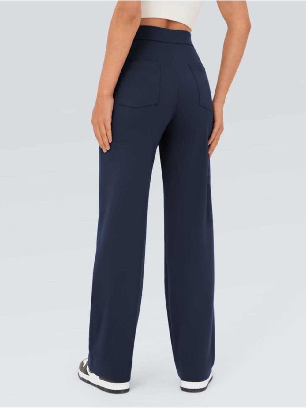 HALARA Navy High-Waist Wide-Leg Pants with Front Patch Pockets - Picture 2 of 6
